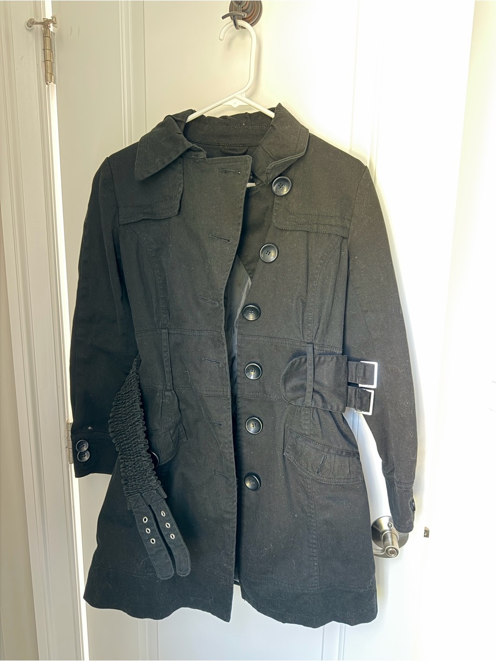 Morgan de Toi Black Women's Trench Coat with Buckle Detail
